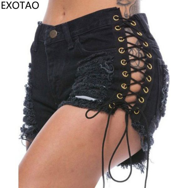 women's shorts exotao summer solid lacing women denim hole short feminino slim bandage jeans female ripped pants, White;black
women's shorts exotao summer solid lacing women denim hole short feminino slim bandage jeans female ripped pants, White;black