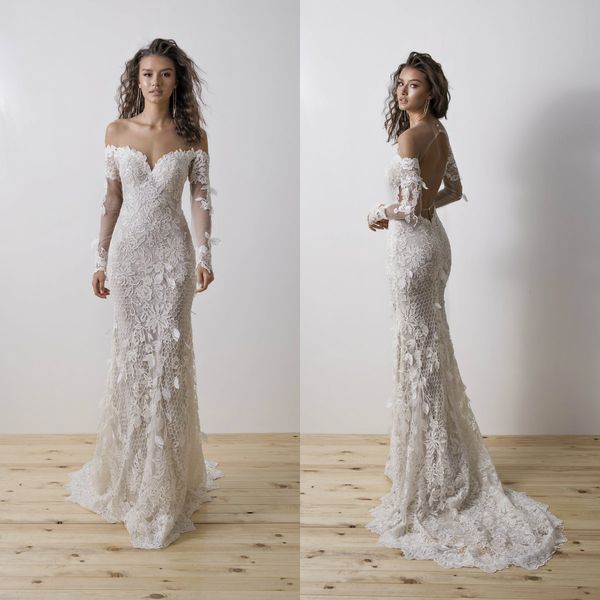 2020 mermaid wedding dresses illusion neck appliqued long sleeves beach bridal gown open back ruffle sweep train vestidos de novia, White
2020 mermaid wedding dresses illusion neck appliqued long sleeves beach bridal gown open back ruffle sweep train vestidos de novia, White