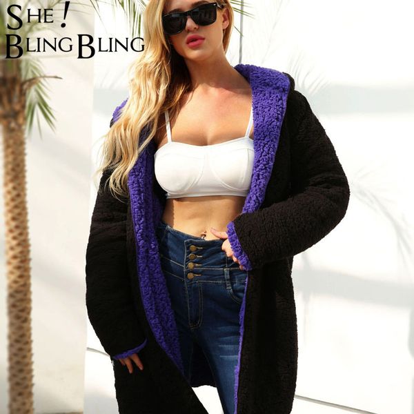 sheblingbling fake fur oversized jacket winter fashion long sleeve plush hooded coats thicken wear on both sides outwear, Black
sheblingbling fake fur oversized jacket winter fashion long sleeve plush hooded coats thicken wear on both sides outwear, Black