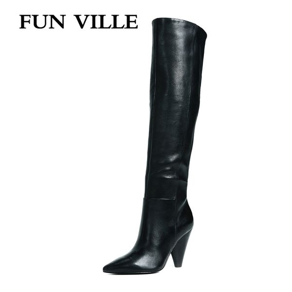 fun ville 2018 new women knee high boots genuine leather winter boots warm pointed toe spike heel slip on big size 34-45, Black
fun ville 2018 new women knee high boots genuine leather winter boots warm pointed toe spike heel slip on big size 34-45, Black