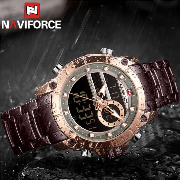 naviforce men watch quartz digital chronograph male clock sport stainless steel man wristwatch 9163, Slivery;brown
naviforce men watch quartz digital chronograph male clock sport stainless steel man wristwatch 9163, Slivery;brown
