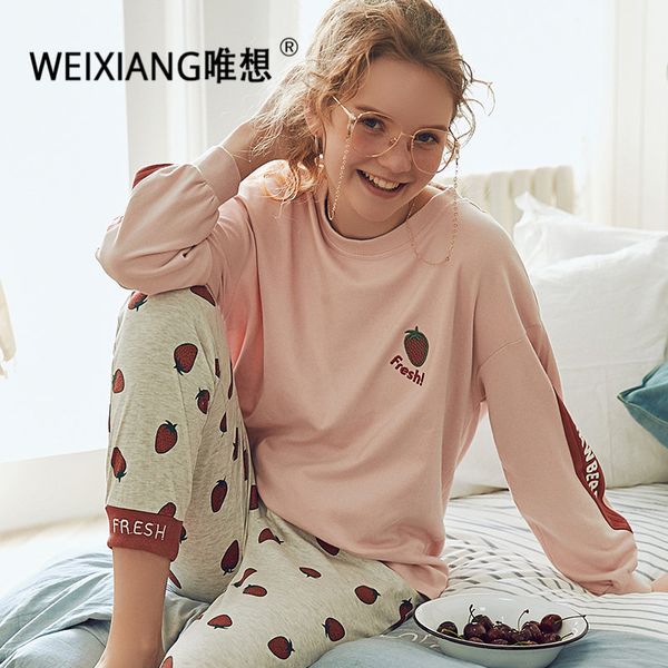weixiang spring autumn long sleeved cotton women's pajamas set cartoon sleepwear girls pyjamas mujer lady casual home clothing, Blue;gray
weixiang spring autumn long sleeved cotton women's pajamas set cartoon sleepwear girls pyjamas mujer lady casual home clothing, Blue;gray