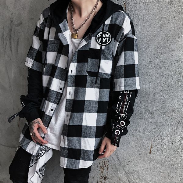 patchwork hooded plaid cotton shirt mens 2019 autum causal pocket coat streetwear japanese long sleeve shirts male, White;black
patchwork hooded plaid cotton shirt mens 2019 autum causal pocket coat streetwear japanese long sleeve shirts male, White;black