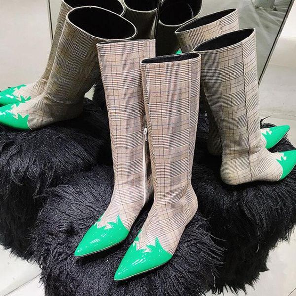 mstacchi 2019 fashion women boots plaid cloth green leaf decor patchwork british style pointed toe kitten heel knee high boots, Black
mstacchi 2019 fashion women boots plaid cloth green leaf decor patchwork british style pointed toe kitten heel knee high boots, Black