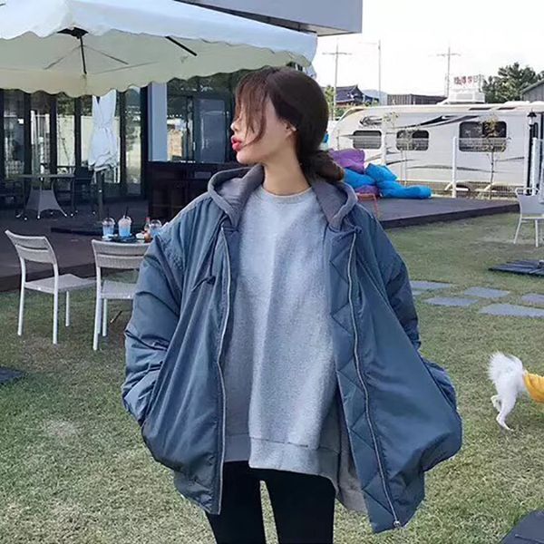 2018 autumn and winter new style south korea dongdaemun hooded baseball cotton coat women's tennis red celebrity style flight ja, Blue;black
2018 autumn and winter new style south korea dongdaemun hooded baseball cotton coat women's tennis red celebrity style flight ja, Blue;black