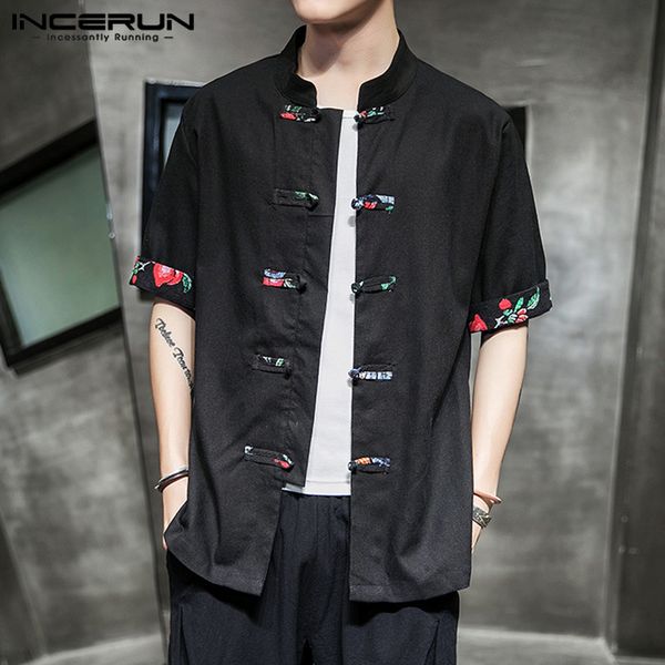 men shirts patchwork short sleeve stand collar cotton 2019 button casual camisa masculina chinese style vintage shirts incerun, White;black
men shirts patchwork short sleeve stand collar cotton 2019 button casual camisa masculina chinese style vintage shirts incerun, White;black