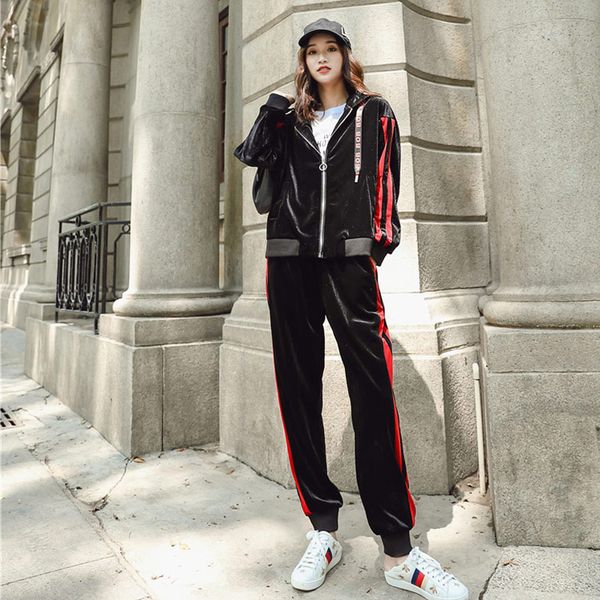 women's tracksuits trend-setter 2021 autumn fashion velvet set women black casual sport sweatshir hooded and pants, Gray
women's tracksuits trend-setter 2021 autumn fashion velvet set women black casual sport sweatshir hooded and pants, Gray
