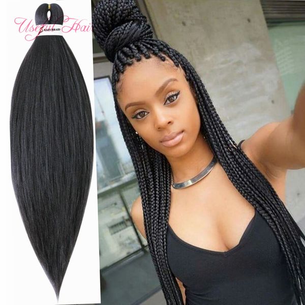 

pre stretched easy braid hair synthetic hair extensions jumbo braids synthetic braiding yaki style 20 inches crochet hair extensions soomth, Black