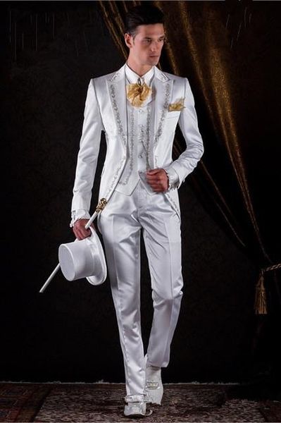 2019 latest coat pant designs white satin embroidery italian prom men suits groom jacket long wedding tuxedo costume(jacket+vest+pants), Black;gray
2019 latest coat pant designs white satin embroidery italian prom men suits groom jacket long wedding tuxedo costume(jacket+vest+pants), Black;gray