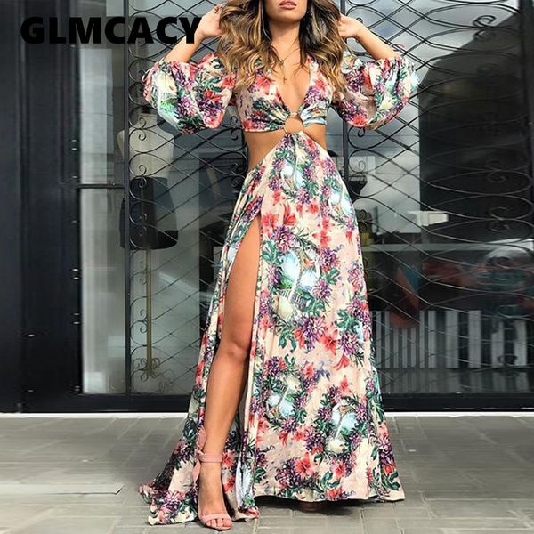 women summer fall floral print cutout thigh slit maxi dress holiday vocation boho beach long dress backless party vestidos, Black;gray
women summer fall floral print cutout thigh slit maxi dress holiday vocation boho beach long dress backless party vestidos, Black;gray