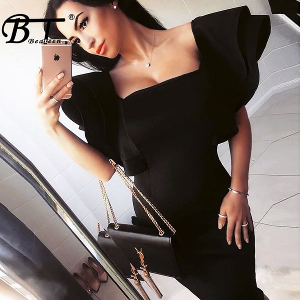 beateen 2019 new fashion black ruffles bandage dress bodycon knee length short sleeve women party square collar lady, Black;gray
beateen 2019 new fashion black ruffles bandage dress bodycon knee length short sleeve women party square collar lady, Black;gray