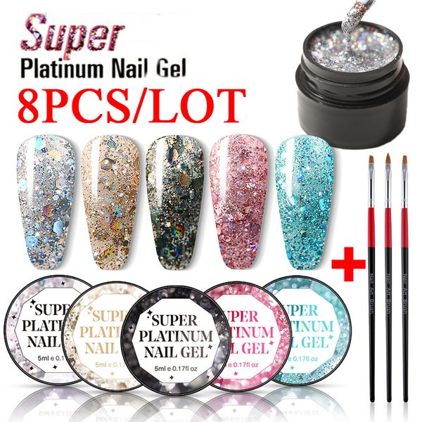 modelones 8pcs/lot platinum glitter uv gel nail polish shining semi permanent hybrid gel varnish nail art brush tools set, Red;pink
modelones 8pcs/lot platinum glitter uv gel nail polish shining semi permanent hybrid gel varnish nail art brush tools set, Red;pink