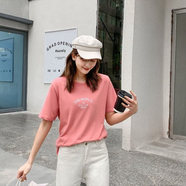 solid color short-sleeved t-shirt 2020 summer simple all-match casual round collar personalized letter printing top, White
solid color short-sleeved t-shirt 2020 summer simple all-match casual round collar personalized letter printing top, White