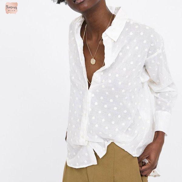 2019 za women cotton blouse turn down womens polka dot shirts blouses shirts embroderied linen camisa blusas drop shipping, White
2019 za women cotton blouse turn down womens polka dot shirts blouses shirts embroderied linen camisa blusas drop shipping, White