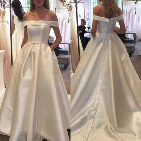 simple a line wedding dresses short sleeves satin bridal gowns long garden plus size wedding gowns, White
simple a line wedding dresses short sleeves satin bridal gowns long garden plus size wedding gowns, White