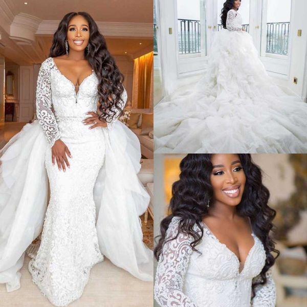 african plus size beach wedding dresses with detachable train long sleeves lace v neck boho robes de mariée 2019 summer wedding gowns, White
african plus size beach wedding dresses with detachable train long sleeves lace v neck boho robes de mariée 2019 summer wedding gowns, White