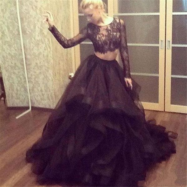 2019 New Black Sheer Jewel Two Pieces Lace Long Sleeve Lade Appliques Prom Dresses Ruffles Tulle Formal Evening Dresses Vestido De Fiesta
2019 New Black Sheer Jewel Two Pieces Lace Long Sleeve Lade Appliques Prom Dresses Ruffles Tulle Formal Evening Dresses Vestido De Fiesta