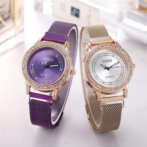 women luxury shining crystal fashion dqg watches gold stainless steel mesh strap quartz watch magnet buckle ladies wristwatches, Slivery;brown
women luxury shining crystal fashion dqg watches gold stainless steel mesh strap quartz watch magnet buckle ladies wristwatches, Slivery;brown