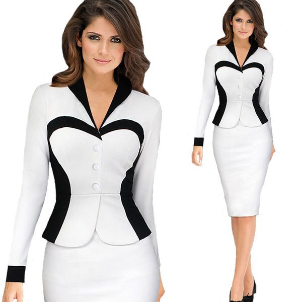 2019 women winter elegant retro faux jacket long sleeve contrast dress suit work office business party sheath dress suit, White;black
2019 women winter elegant retro faux jacket long sleeve contrast dress suit work office business party sheath dress suit, White;black