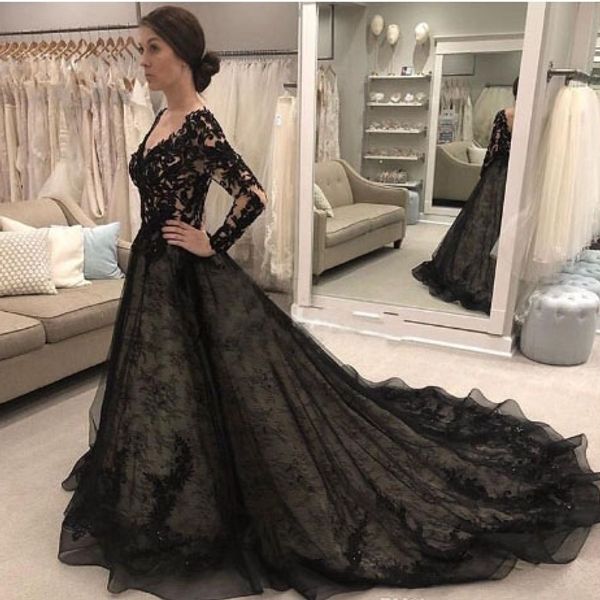 black gothic wedding dresses long sleeve v neck backless lace illusion bodice garden country chapel bridal gowns vestidos de novia, White
black gothic wedding dresses long sleeve v neck backless lace illusion bodice garden country chapel bridal gowns vestidos de novia, White