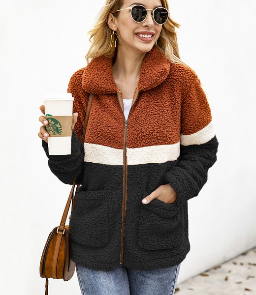 women patchwork coat long sleeve zipper sherpa sweatshirt soft fleece jacket outwear with pockets plush sweatshirt cny1640, Black
women patchwork coat long sleeve zipper sherpa sweatshirt soft fleece jacket outwear with pockets plush sweatshirt cny1640, Black
