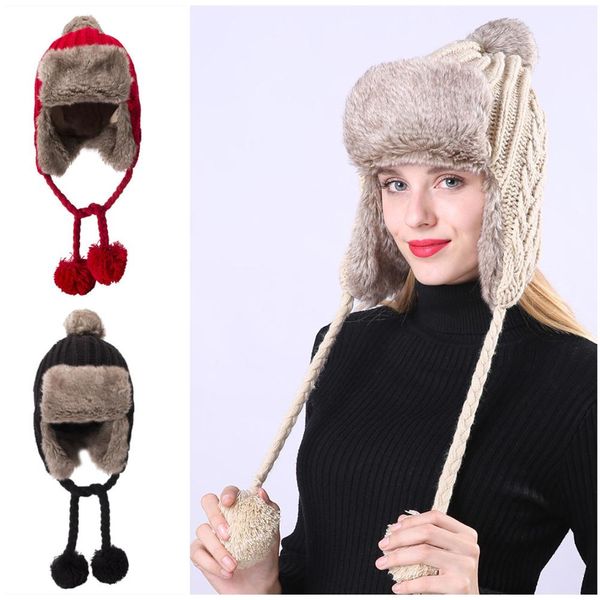 2019 russian winter hats for woman new beanies knitted hat beanie caps warmer bonnet faux leather fur earflap snow caps hat, Blue;gray 
2019 russian winter hats for woman new beanies knitted hat beanie caps warmer bonnet faux leather fur earflap snow caps hat, Blue;gray
