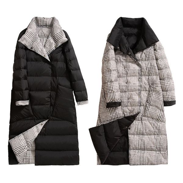2019 new double sides women down long jacket winter slim lapel turtleneck white duck down coat double breasted warm plaid parkas, Black
2019 new double sides women down long jacket winter slim lapel turtleneck white duck down coat double breasted warm plaid parkas, Black