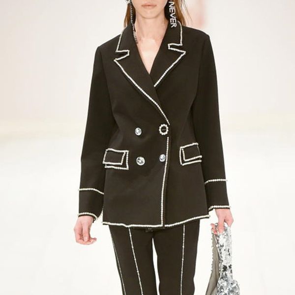 blazer feminino diamond beaded double breasted long thick suit blazer women 2019 autumn winter high street, White;black
blazer feminino diamond beaded double breasted long thick suit blazer women 2019 autumn winter high street, White;black