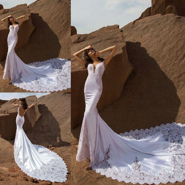 stunning mermaid lace wedding dresses spaghetti neck backless wedding gowns sweep train sleeveless pnina tornai spring chiffon bridal dress, White
stunning mermaid lace wedding dresses spaghetti neck backless wedding gowns sweep train sleeveless pnina tornai spring chiffon bridal dress, White