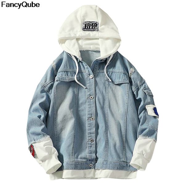 mens jacket autumn new slim fashion hooded denim jacket mens casual jacket coat faketwo pieces asian size s-2xl, Black;brown 
mens jacket autumn new slim fashion hooded denim jacket mens casual jacket coat faketwo pieces asian size s-2xl, Black;brown
