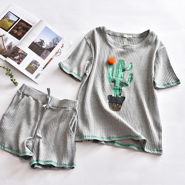 cotton 2 piece pajama set women summer pink cactus short sleepwear female gray striped korean fresh cute thin fresh home wears, Blue;gray
cotton 2 piece pajama set women summer pink cactus short sleepwear female gray striped korean fresh cute thin fresh home wears, Blue;gray
