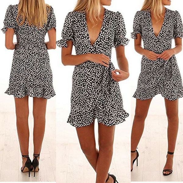 vintage womens short sleeve v neck dress wrap bohemian floral mini dress ladies summer sundress holiday 2019 vestidos, Black;gray
vintage womens short sleeve v neck dress wrap bohemian floral mini dress ladies summer sundress holiday 2019 vestidos, Black;gray