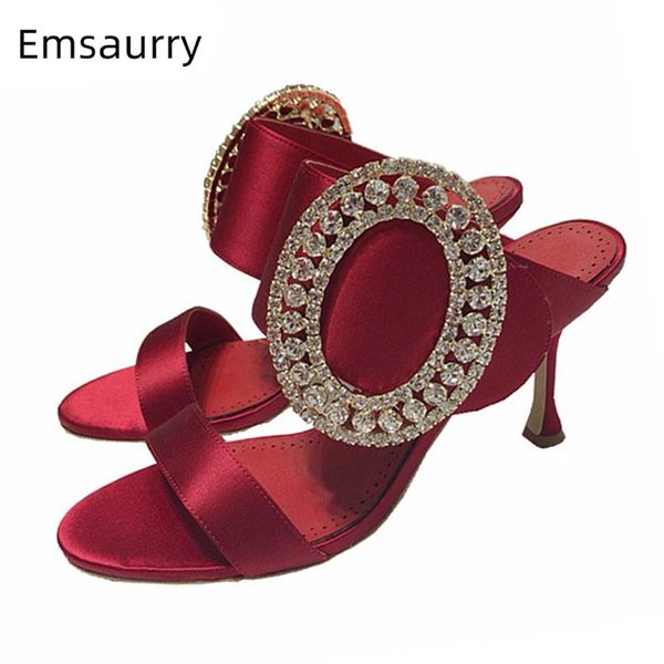 crystal elliptical buckle banquet shoes woman satin one-strap thin high heels open toe rhinestone women slippers, Black
crystal elliptical buckle banquet shoes woman satin one-strap thin high heels open toe rhinestone women slippers, Black