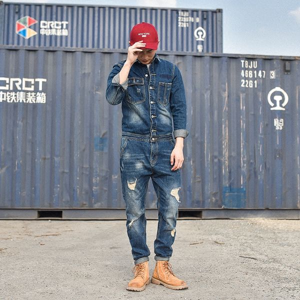new fashion men's ripped denim bib overalls with jackets distressed jeans jumpsuits for male work suit stage costumes, Blue
new fashion men's ripped denim bib overalls with jackets distressed jeans jumpsuits for male work suit stage costumes, Blue