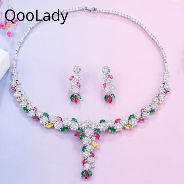 qoolady gorgeous mix color flower cubic zircon dangle drop necklace earring wedding bridal costume jewelry sets accessories z044, Slivery;golden
qoolady gorgeous mix color flower cubic zircon dangle drop necklace earring wedding bridal costume jewelry sets accessories z044, Slivery;golden