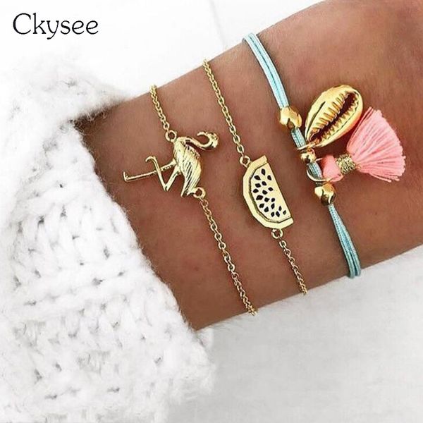 ckysee 3pcs/set boho vintage watermelon flamingo shell tassel charm bracelet for women gold color rope chain bracelet femme gift, Golden;silver
ckysee 3pcs/set boho vintage watermelon flamingo shell tassel charm bracelet for women gold color rope chain bracelet femme gift, Golden;silver