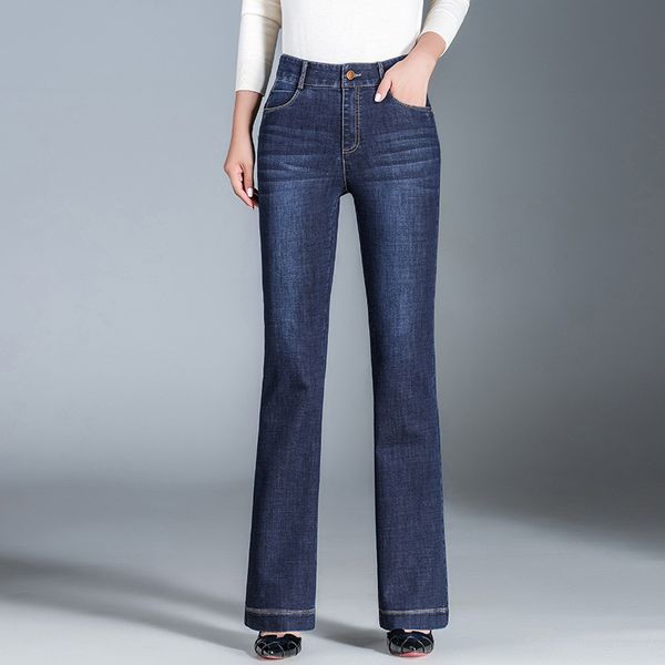 2018 fall new denim stretch high waist show skinny fashion flared panties small micro large size trousers, Blue
2018 fall new denim stretch high waist show skinny fashion flared panties small micro large size trousers, Blue
