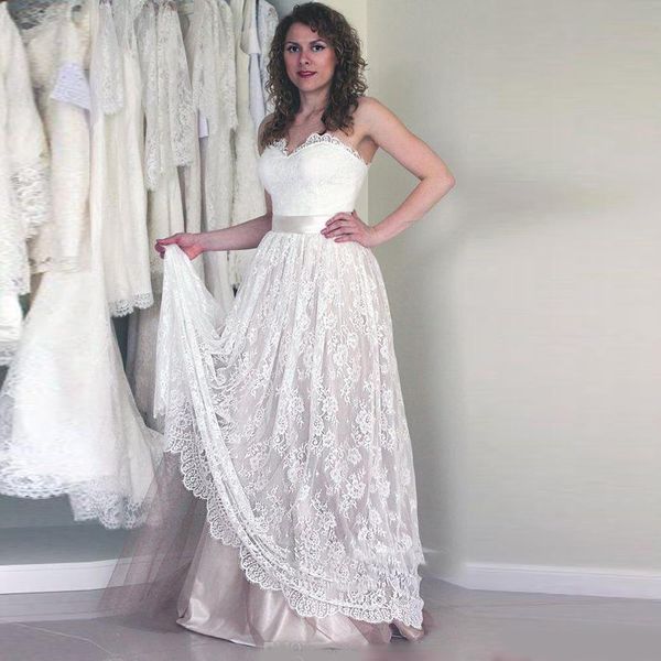 a line lace wedding dresses sweetheart with ribbon sash tiered bridal gowns zipper back sweep train vestido de novia wedding gowns, White
a line lace wedding dresses sweetheart with ribbon sash tiered bridal gowns zipper back sweep train vestido de novia wedding gowns, White