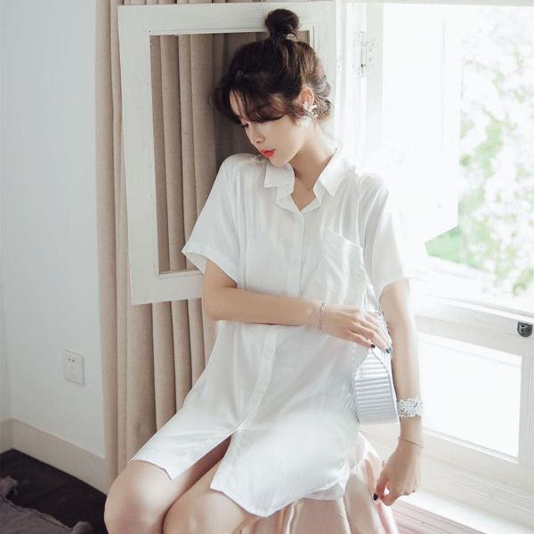 2020 simulation silk ladies nightdress summer short-sleeved silky color satin shirt skirt loose ice silk nightdress, Black;red
2020 simulation silk ladies nightdress summer short-sleeved silky color satin shirt skirt loose ice silk nightdress, Black;red