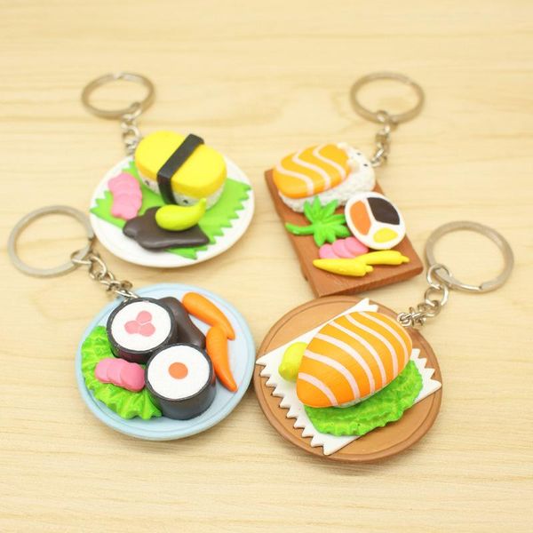 

new style japanese cuisine sushi salmon simulation food keychain pendant mr. miss bag car key chain creative small gift, Slivery;golden