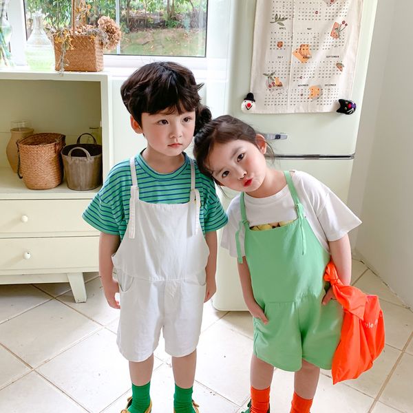 children solid color overalls shorts boys girls cotton loose suspender pants 1-7y, Blue 
children solid color overalls shorts boys girls cotton loose suspender pants 1-7y, Blue