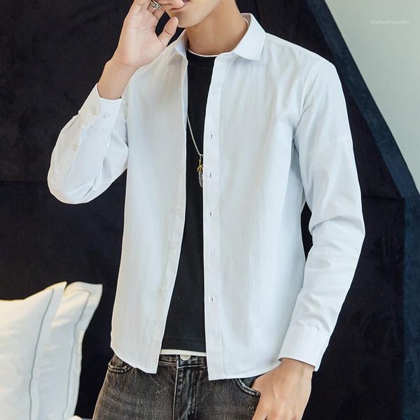 spring casual slim button turn down collar shirts mens pure color clothing mens designer long sleeved dress shirts, White;black 
spring casual slim button turn down collar shirts mens pure color clothing mens designer long sleeved dress shirts, White;black