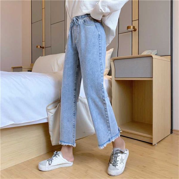 elastic waist wide leg jeans with loose drop drape students nine points plus size high waist straight pants, Blue
elastic waist wide leg jeans with loose drop drape students nine points plus size high waist straight pants, Blue
