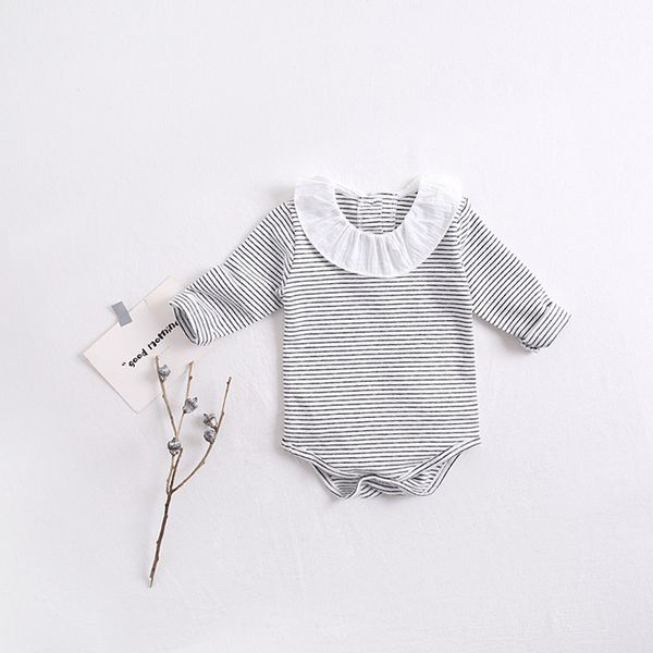 baby kids designer clothes Autumn Ruffles Long Sleeve Stripped Design Romper Clothes 100% cotton girl rompers 0-2T