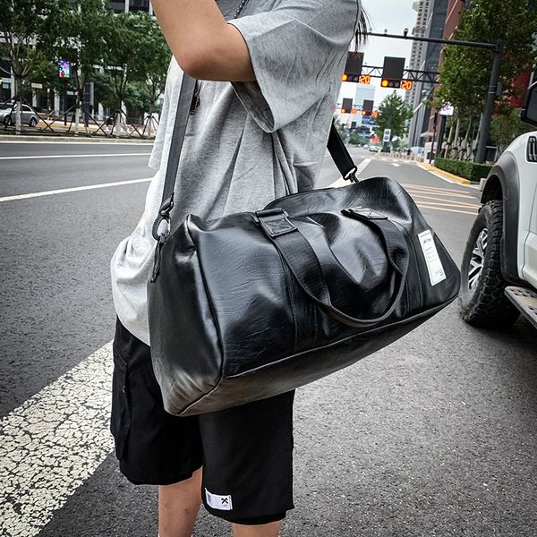 Â men's black handbag travel bag pu leather large capacity travel duffle multi function tote casual crossbody bags unisex
 men's black handbag travel bag pu leather large capacity travel duffle multi function tote casual crossbody bags unisex