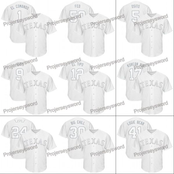 Texas 2019 Players Weekend Rangers Jersey Elvis Andrus EL COMANDO Shin-Soo Choo Rougned Odor EL TIPO Joey Gallo Shin-Soo Choo KOREAN KID
Texas 2019 Players Weekend Rangers Jersey Elvis Andrus EL COMANDO Shin-Soo Choo Rougned Odor EL TIPO Joey Gallo Shin-Soo Choo KOREAN KID