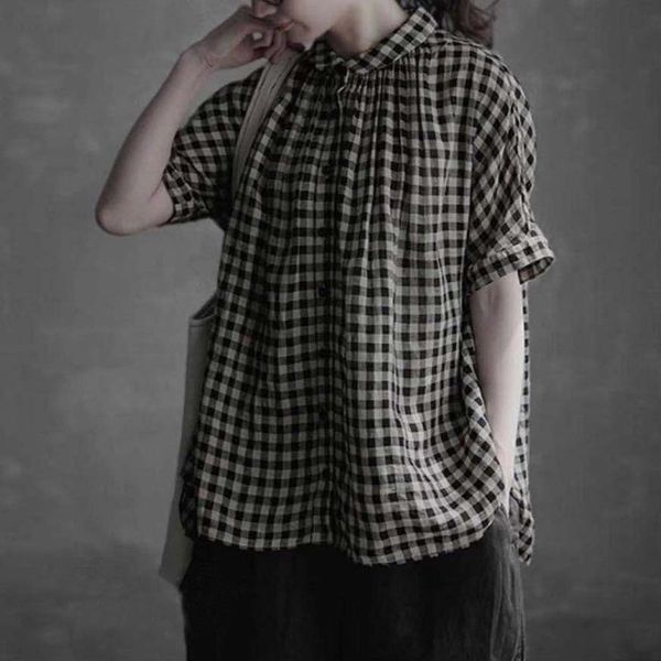 johnature 2020 summer vintage plaid cotton linen loose womens and blouses new japanese casual turn-down collar shirts, White
johnature 2020 summer vintage plaid cotton linen loose womens and blouses new japanese casual turn-down collar shirts, White