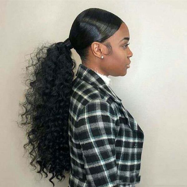 low kinky curly human hair ponytails wraps de queue de cheval human hair clip in extensions color 1, Black
low kinky curly human hair ponytails wraps de queue de cheval human hair clip in extensions color 1, Black