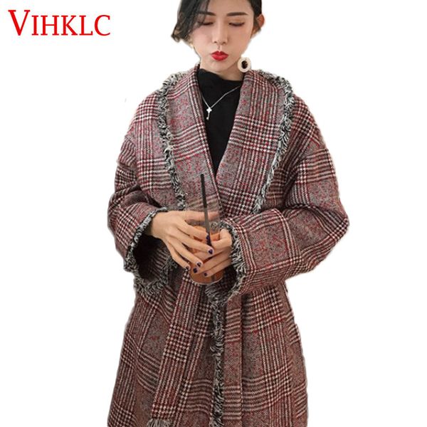 tassel plaid woolen coat women long section 2018 new autumn winter korean temperament casual belt student loose coat x287, Black
tassel plaid woolen coat women long section 2018 new autumn winter korean temperament casual belt student loose coat x287, Black