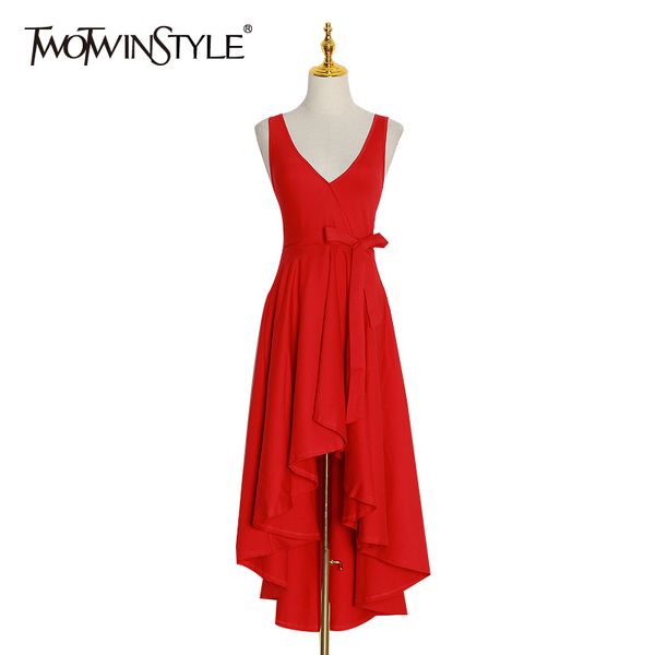 twotwinstyle elegnat party dress women v neck sleeveless high waist lcae up bow irregular hem dresses for female fashion clothes, Black;gray
twotwinstyle elegnat party dress women v neck sleeveless high waist lcae up bow irregular hem dresses for female fashion clothes, Black;gray
